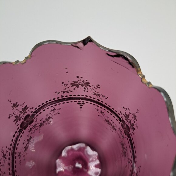 Hand-Painted Amethyst Enamel Floral Vase With Scalloped Rim - Picture 10 of 16
